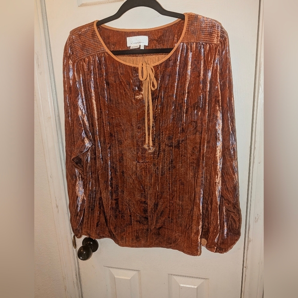 Anthropologie Orange Faustine Velvet Long Sleeve Peasant Blouse - Picture 5 of 7